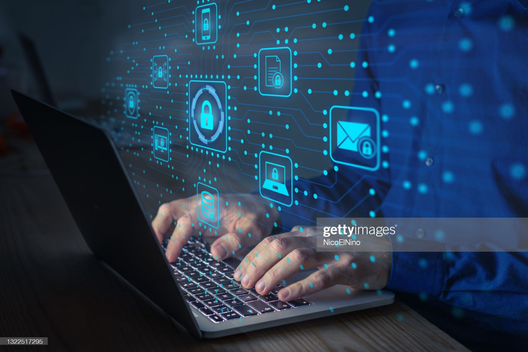 Cyber security IT engineer working on protecting network against cyberattack from hackers on internet. Secure access for online privacy and personal data protection. Hands typing on keyboard and PCB